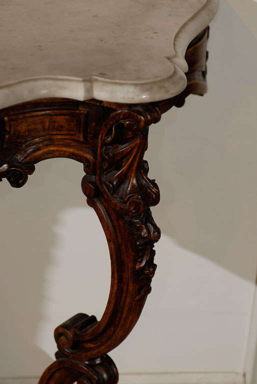 French Rococo Style 19th Century Carved Wooden Console Table with Marble Top 6