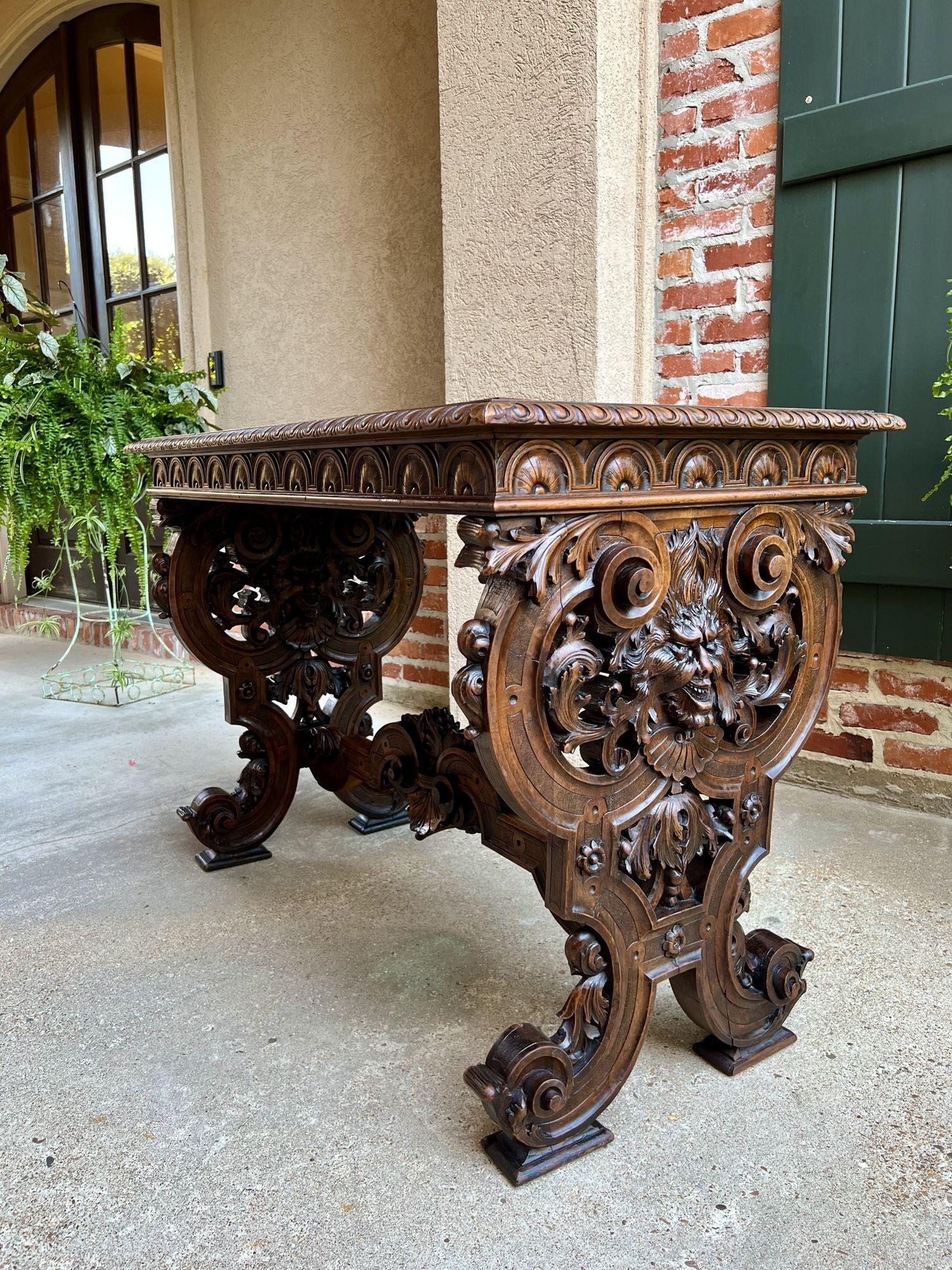 Antique French Console Sofa Table Louis XIV Carved Walnut Lyre Scroll c1880 For Sale 4
