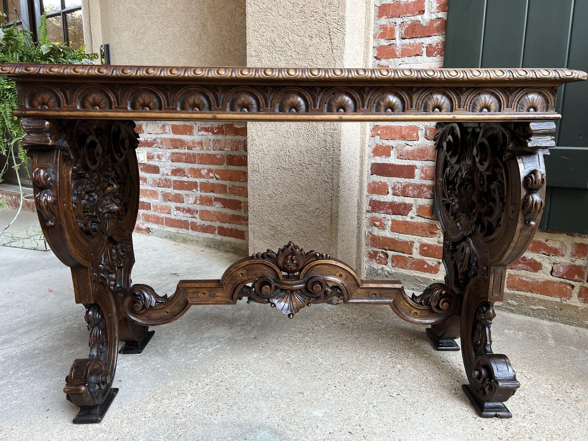 Antique French Console Sofa Table Louis XIV Carved Walnut Lyre Scroll c1880 For Sale 5