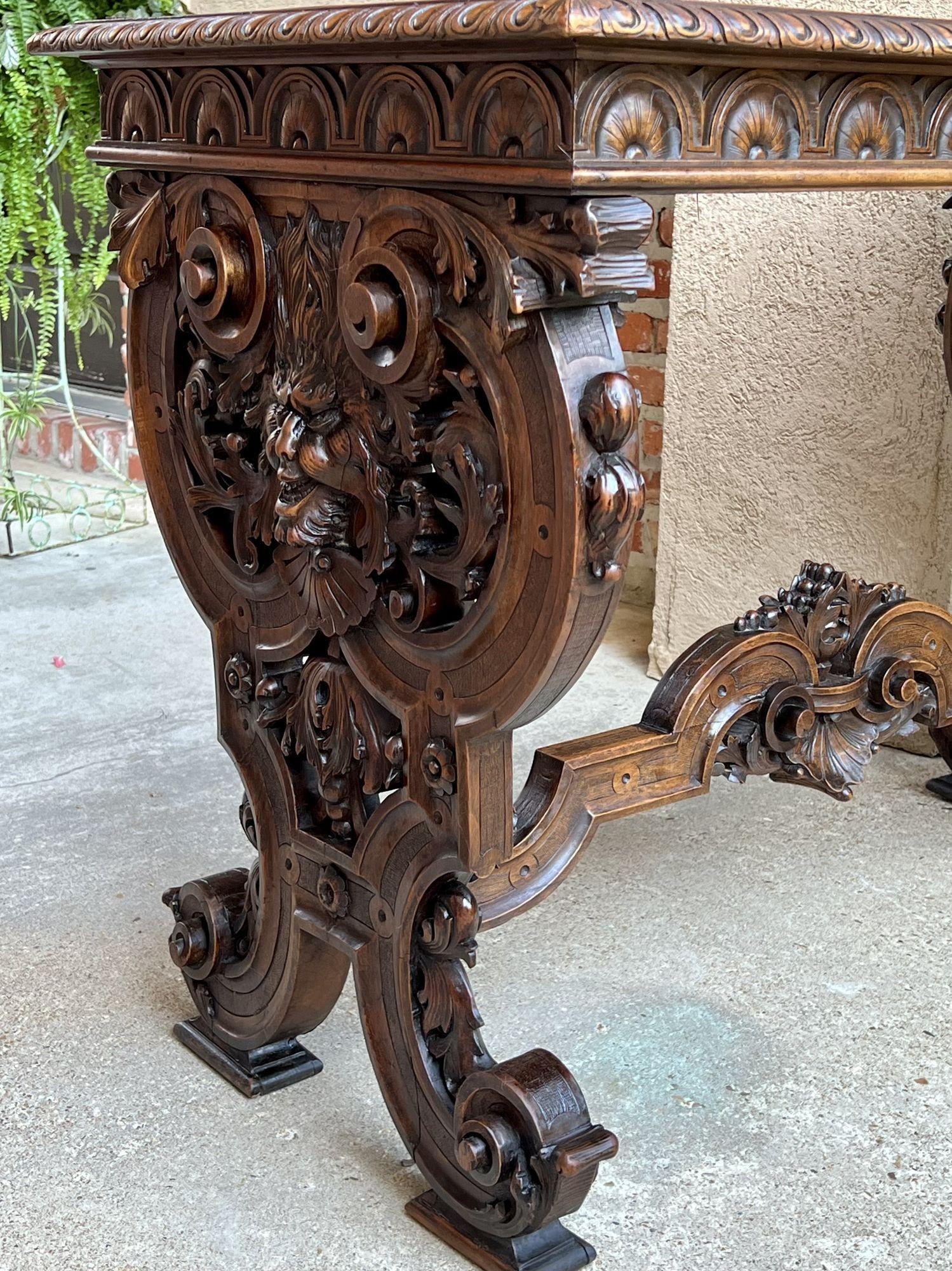 Antique French Console Sofa Table Louis XIV Carved Walnut Lyre Scroll c1880 For Sale 9