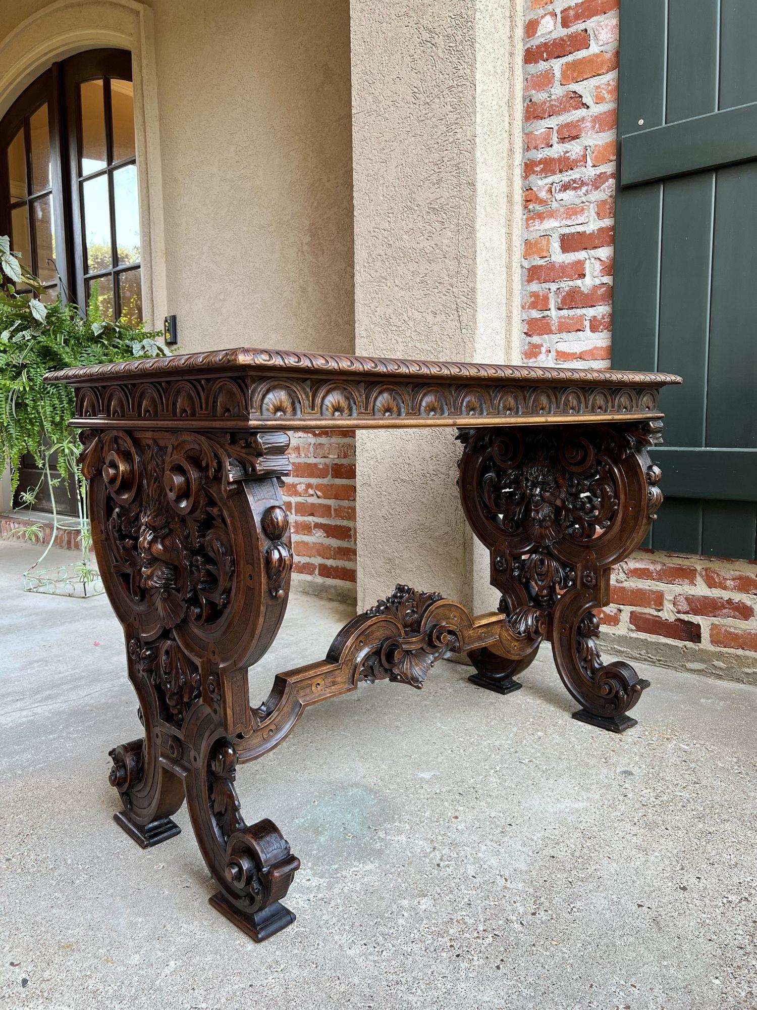 Antique French Console Sofa Table Louis XIV Carved Walnut Lyre Scroll c1880 For Sale 12