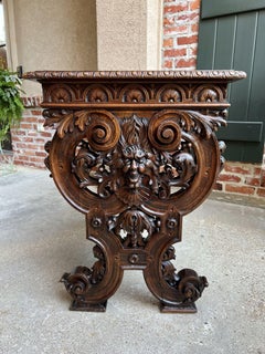 Antique French Console Sofa Table Louis XIV Carved Walnut Lyre Scroll c1880