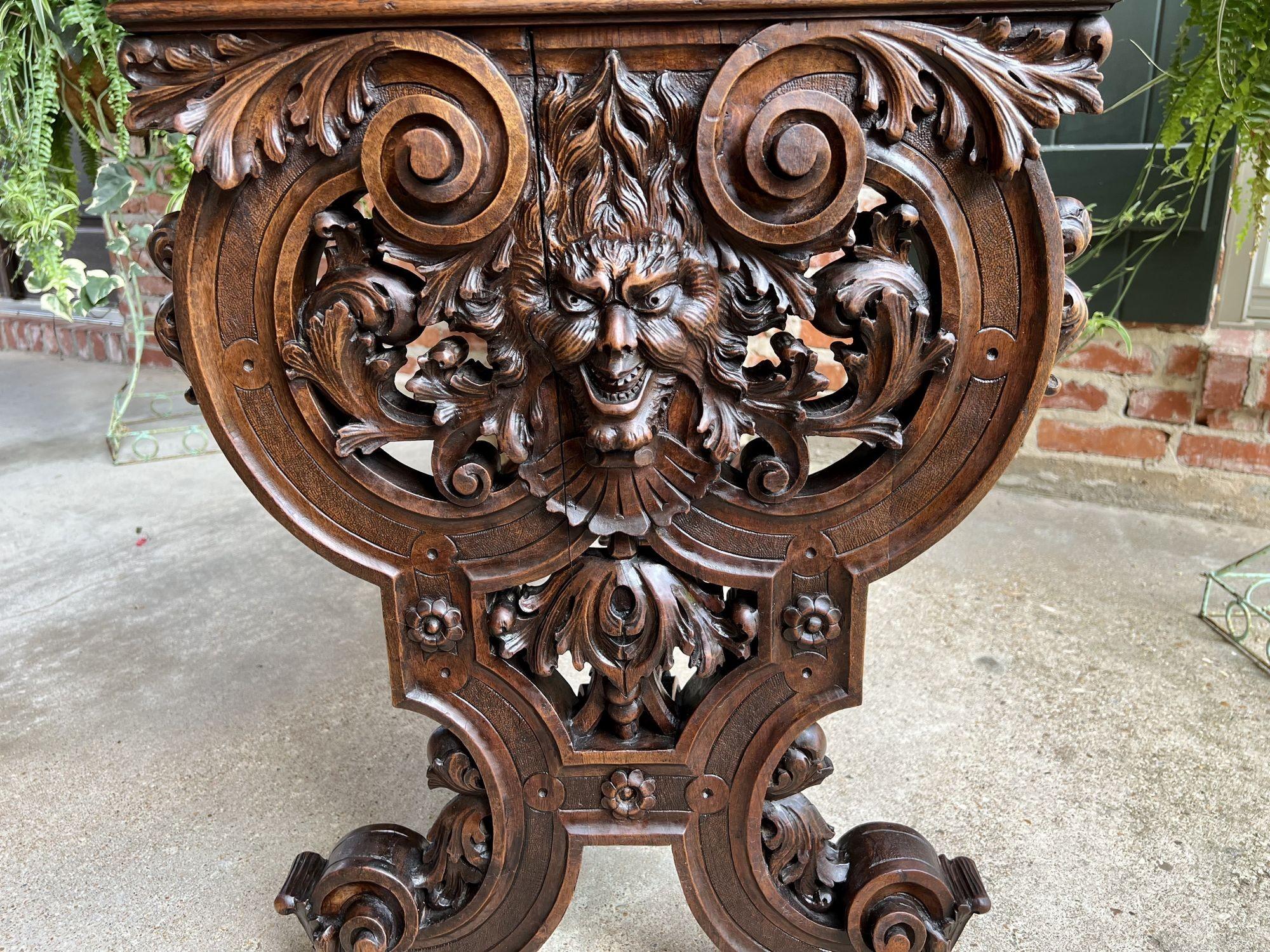 Hand-Carved Antique French Console Sofa Table Louis XIV Carved Walnut Lyre Scroll c1880 For Sale