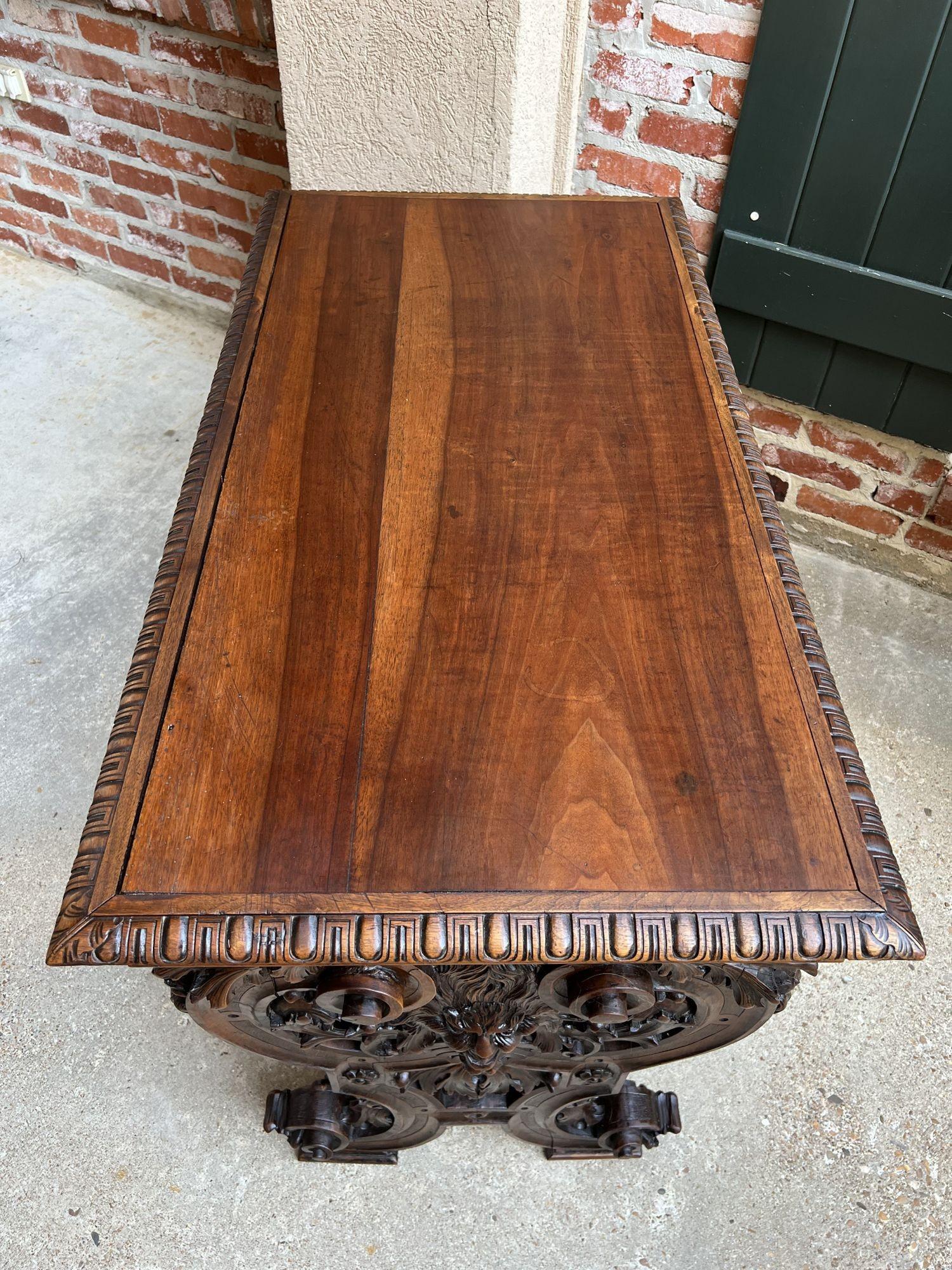 Antique French Console Sofa Table Louis XIV Carved Walnut Lyre Scroll c1880 For Sale 2