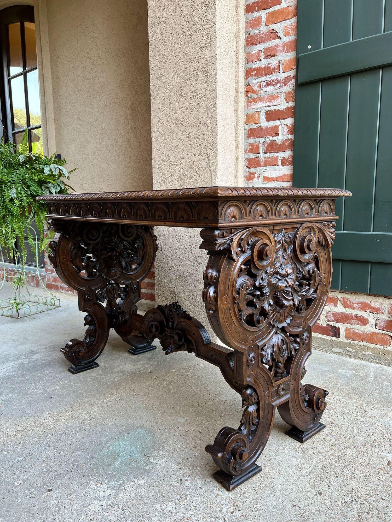 Antique French Console Sofa Table Louis XIV Carved Walnut Lyre Scroll c1880 For Sale 3