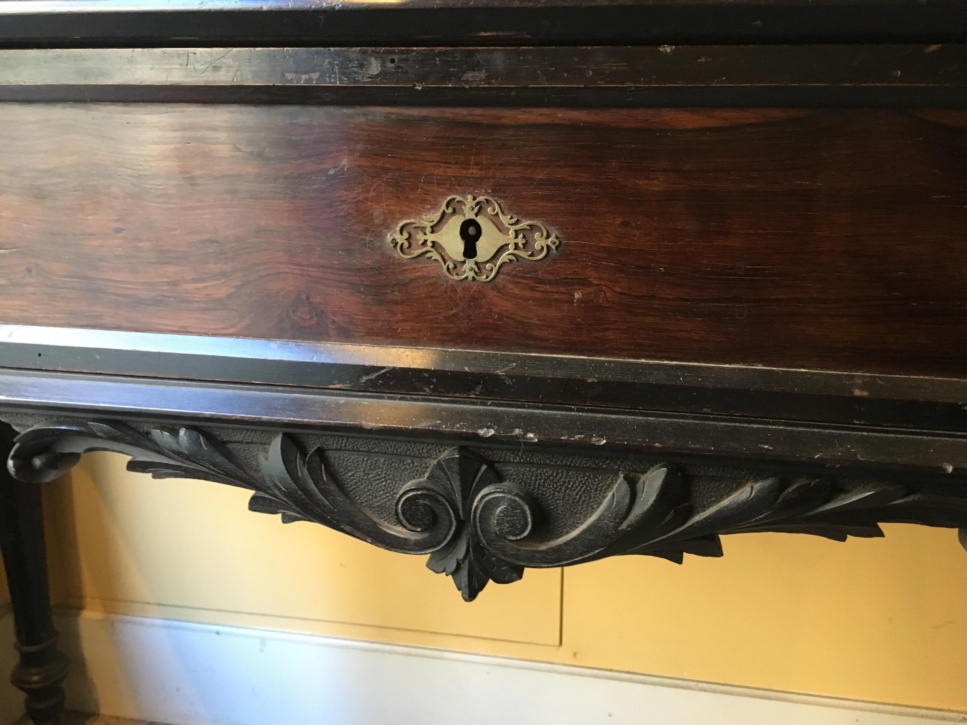 19th Century French Console with Carrara Marble Top and Black Lacquered Legs For Sale 10