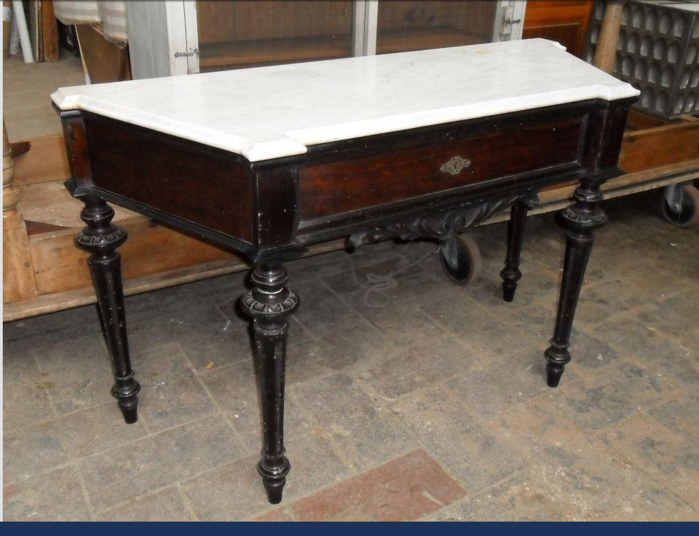 19th century French console with Carrara marble-top and black lacquered legs.