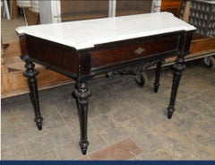 19th Century French Console with Carrara Marble Top and Black Lacquered Legs