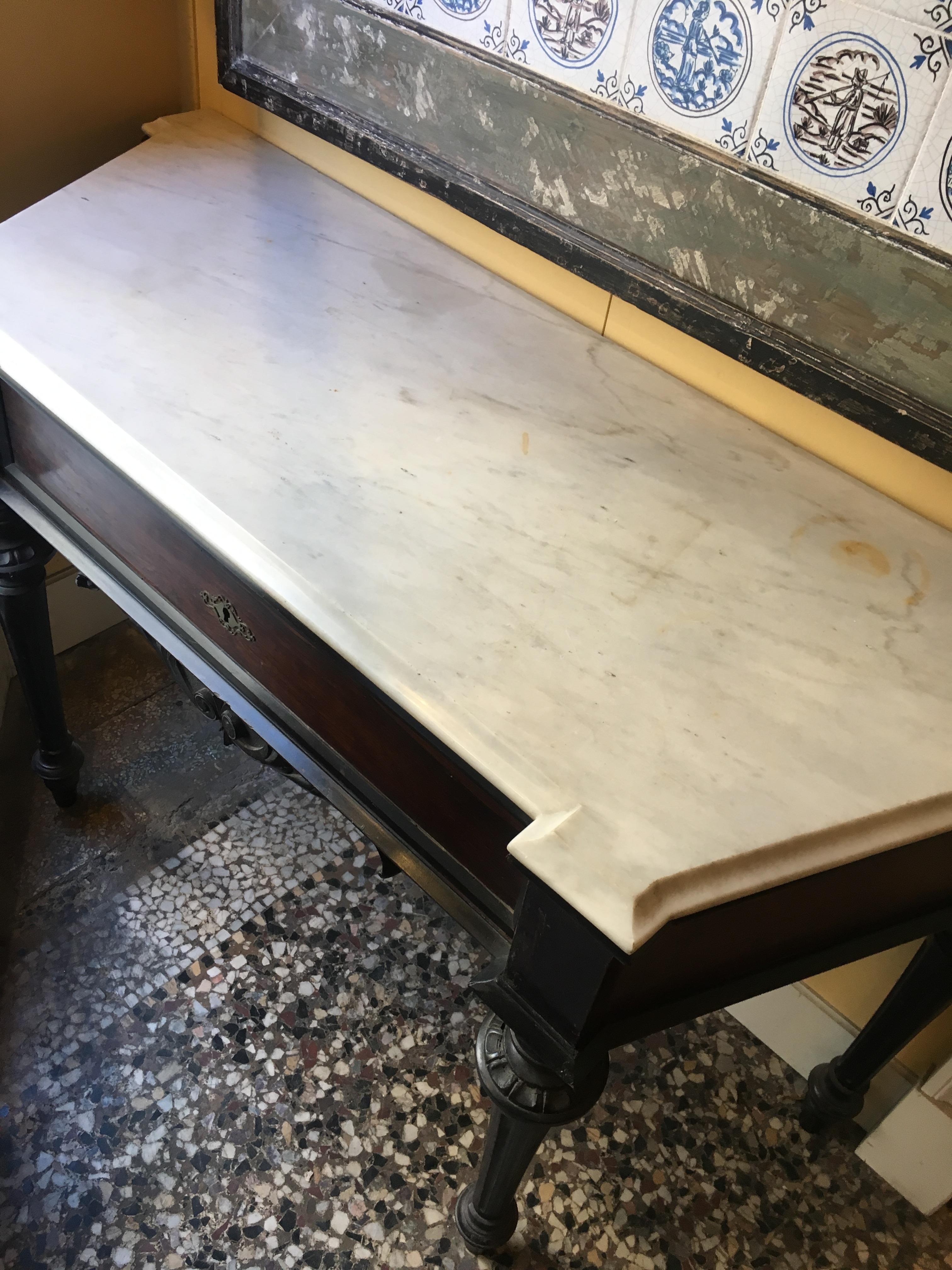 19th Century French Console with Carrara Marble Top and Black Lacquered Legs For Sale 2