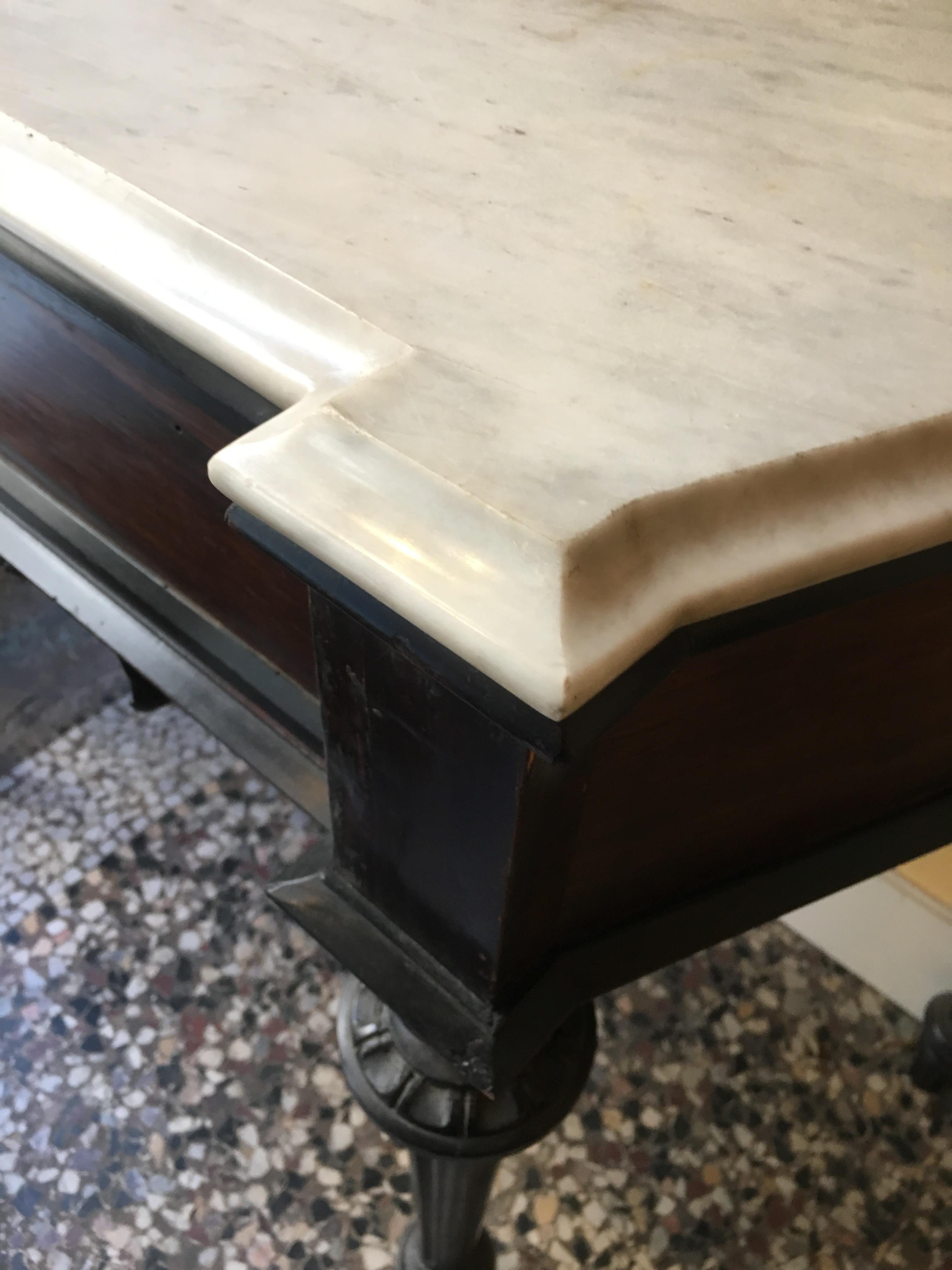 19th Century French Console with Carrara Marble Top and Black Lacquered Legs For Sale 3