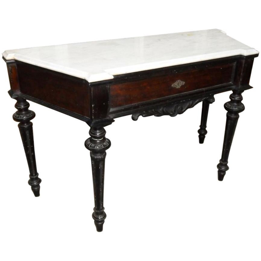 19th Century French Console with Carrara Marble Top and Black Lacquered Legs For Sale