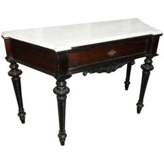 19th Century French Console with Carrara Marble Top and Black Lacquered Legs