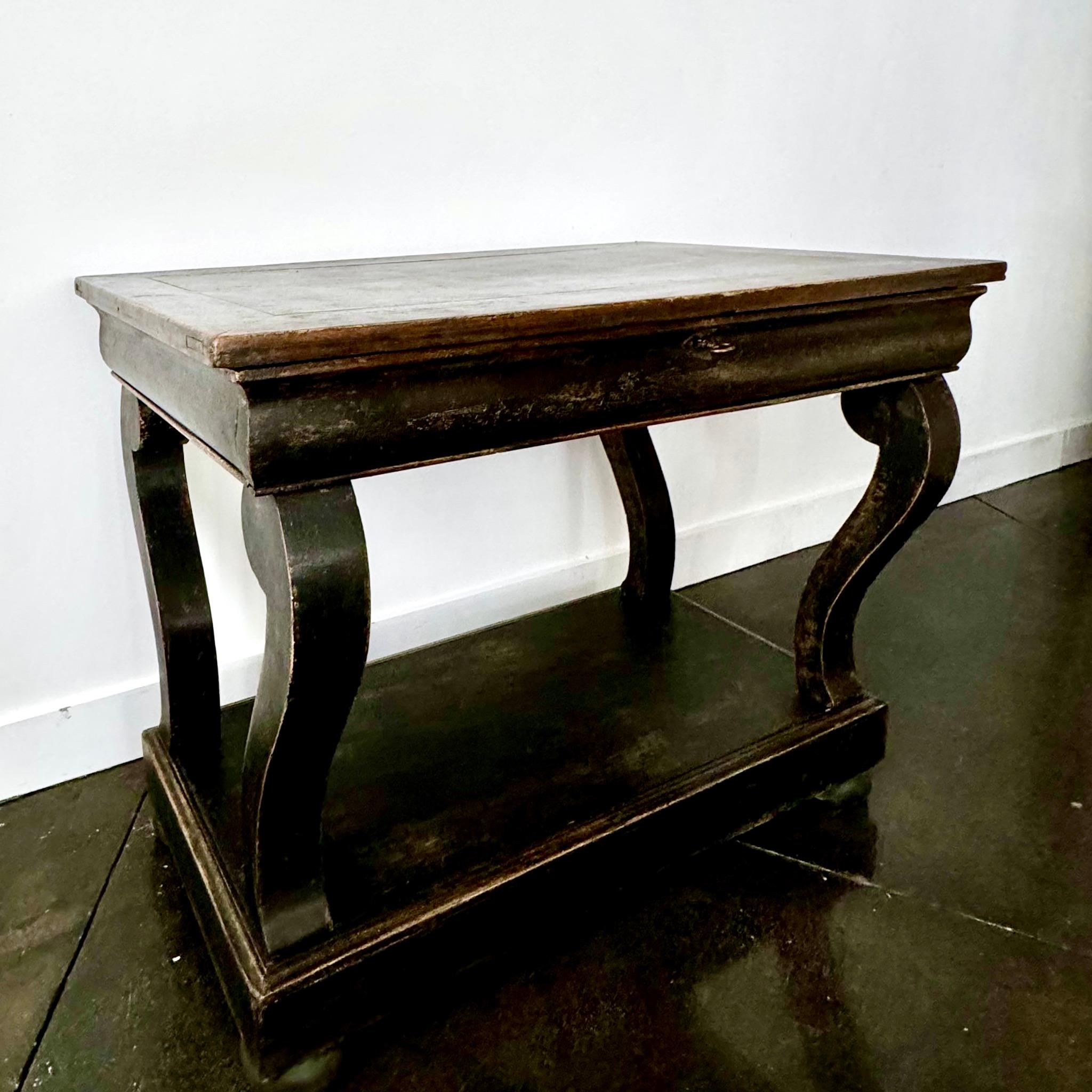 Oak 19th Century French Console With Drawer And Lower Shelf For Sale