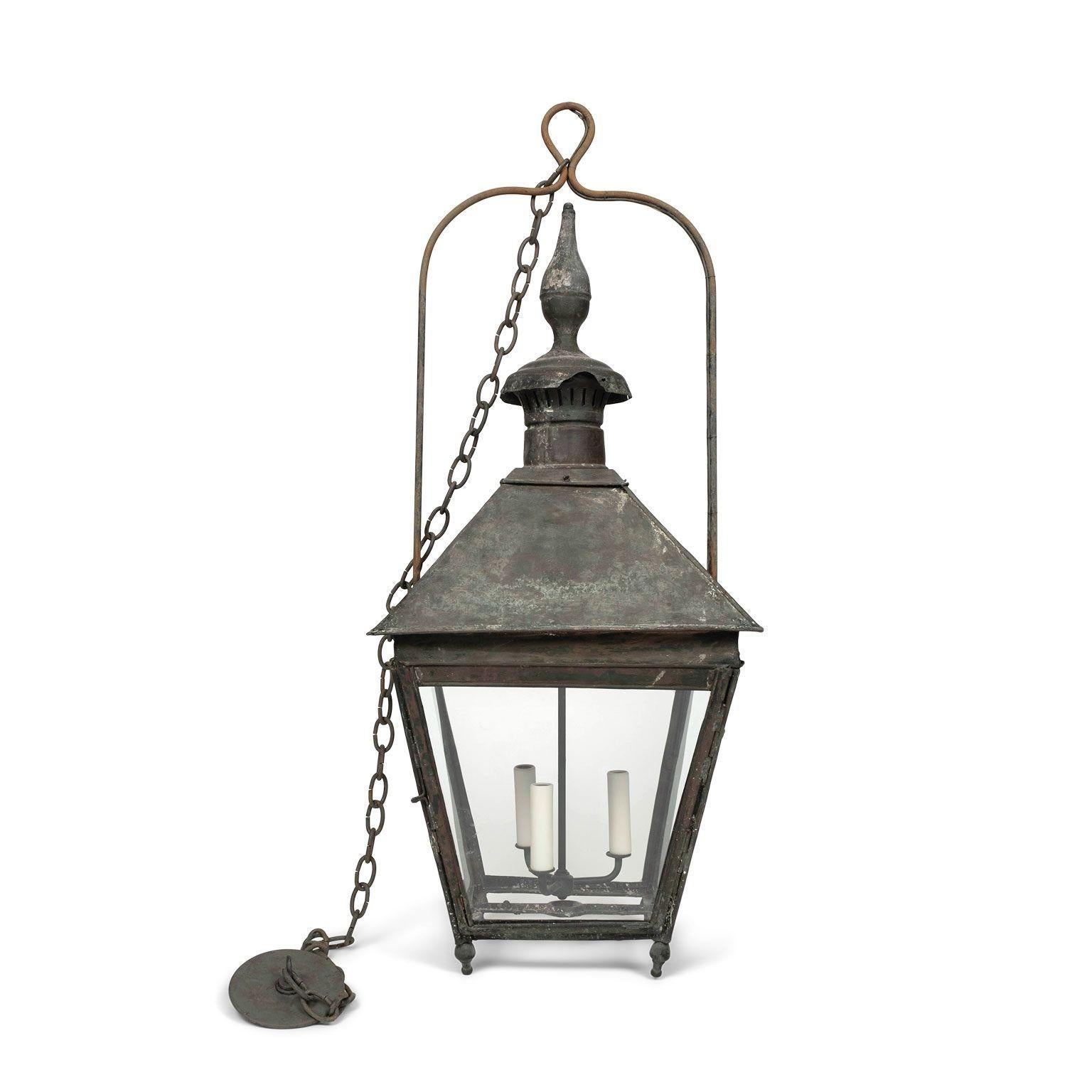 Lanterne française du XIXe siècle en cuivre et verre 4