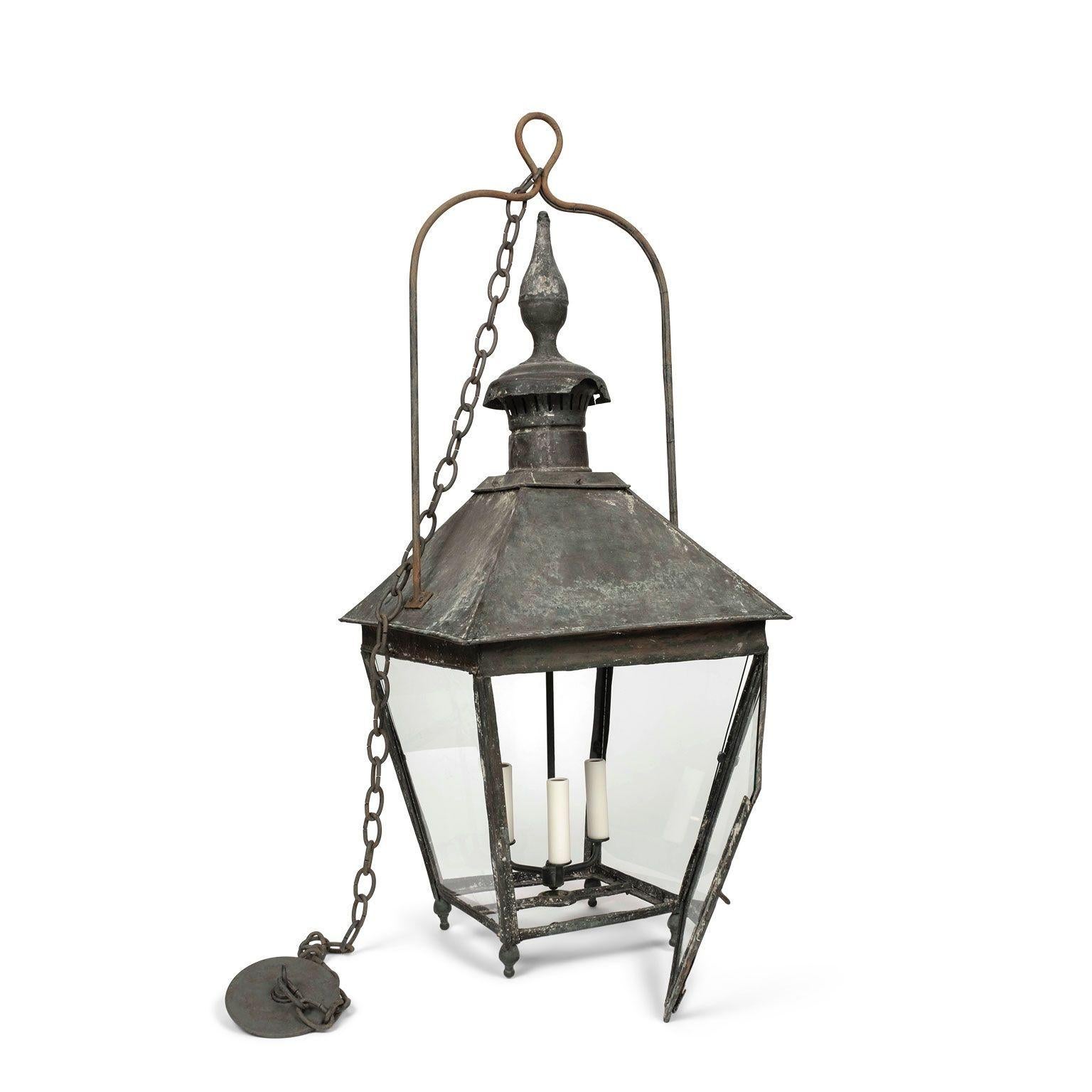 19th Century French Copper and Glass Paneled Lantern 7