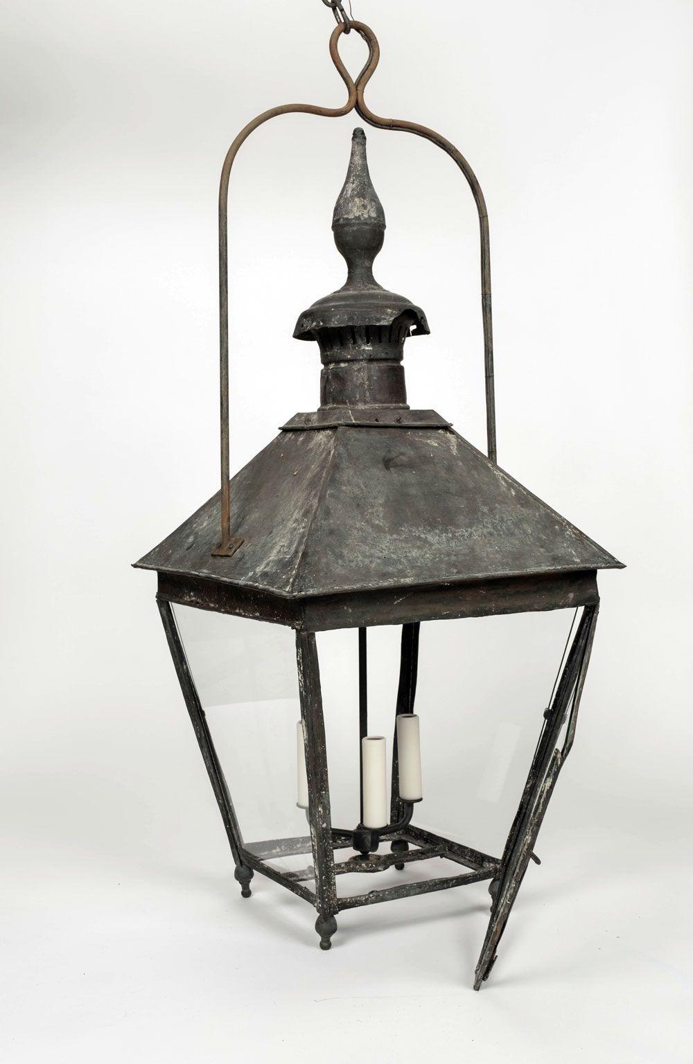 19th Century French Copper and Glass Paneled Lantern 8