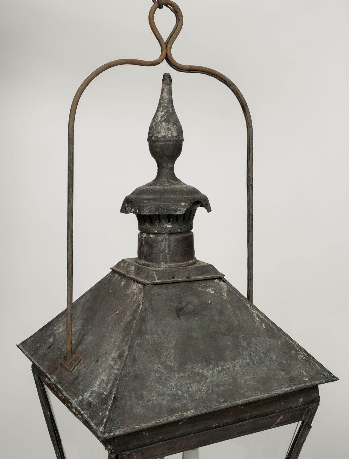 Lanterne française du XIXe siècle en cuivre et verre 7