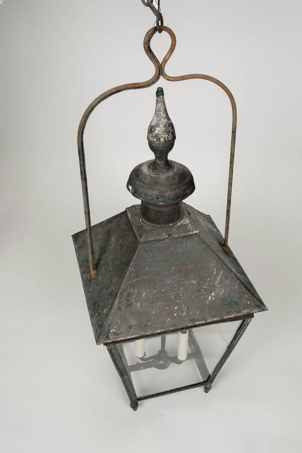 19th Century French Copper and Glass Paneled Lantern 10