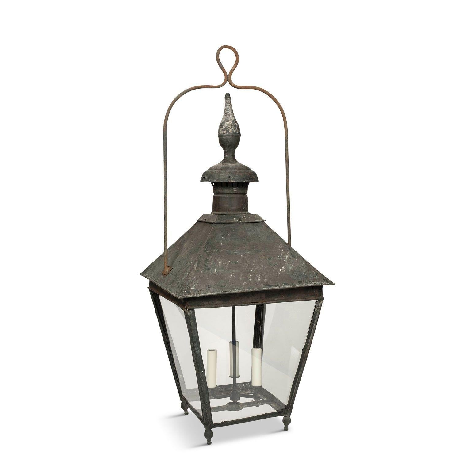 Lanterne française du XIXe siècle en cuivre et verre 11