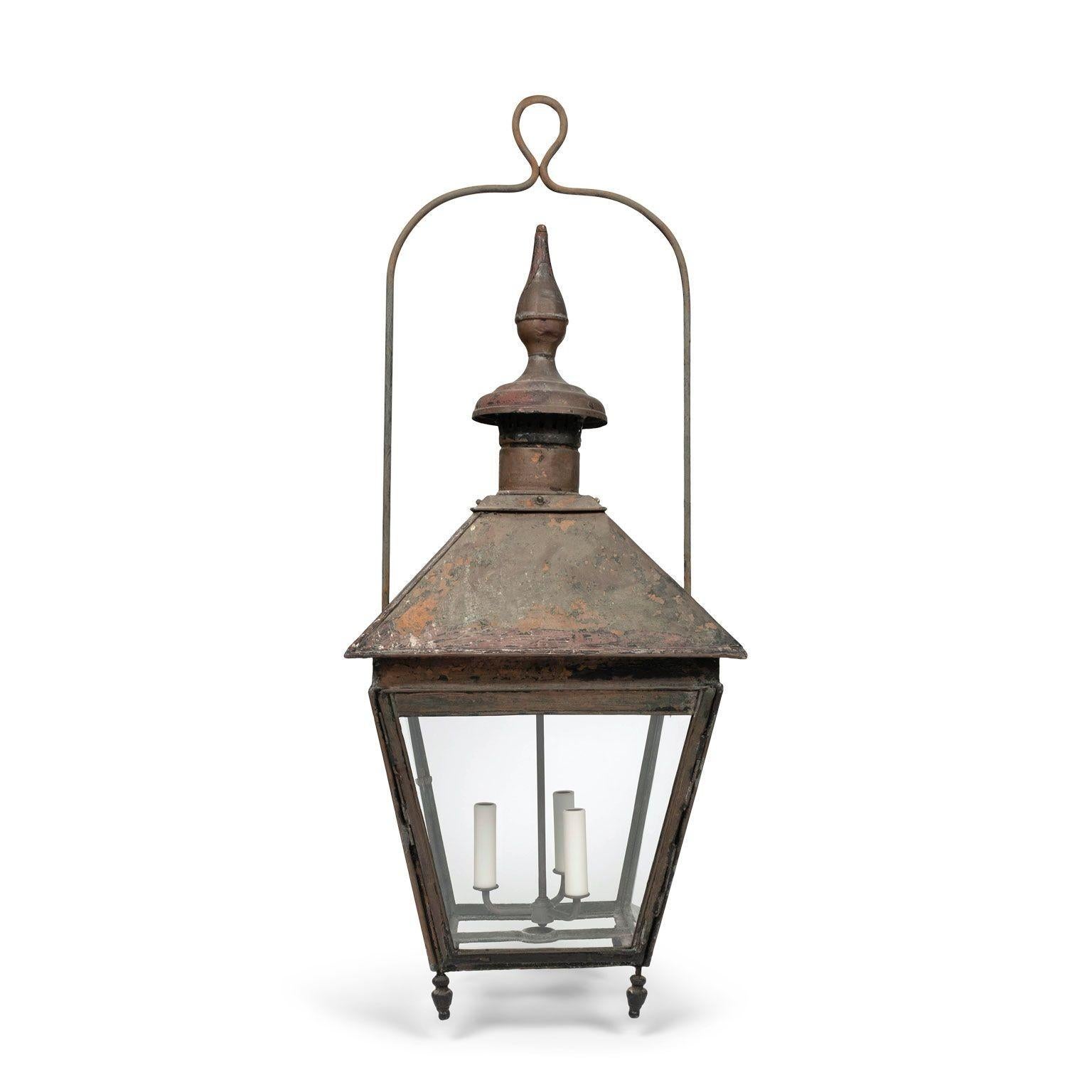 19th Century French Copper and Glass Paneled Lantern For Sale at 1stDibs