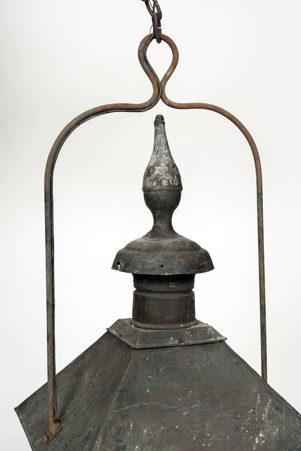 French Provincial 19th Century French Copper and Glass Paneled Lantern
