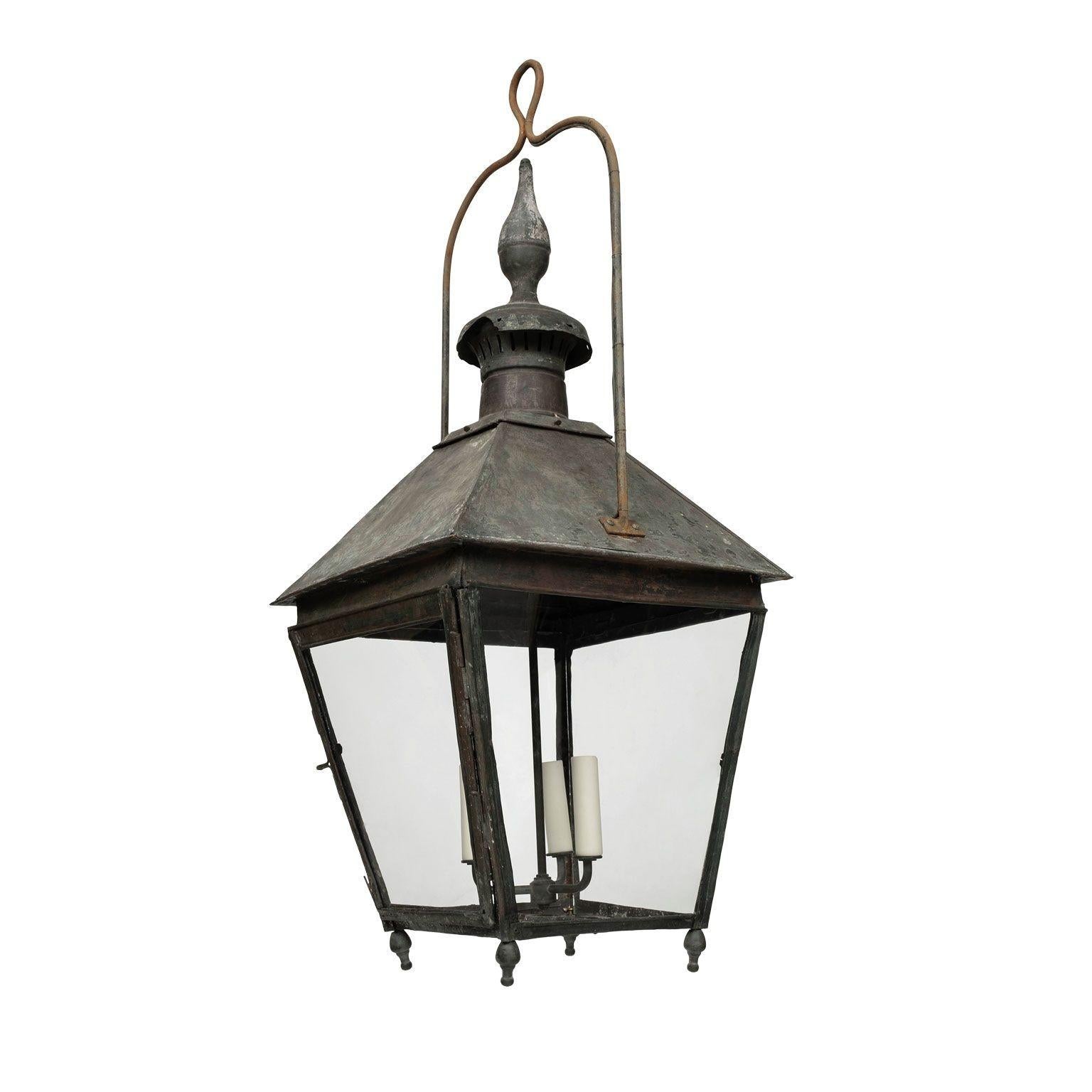 Lanterne française du XIXe siècle en cuivre et verre 2