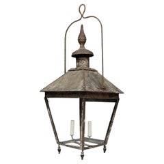 19th Century French Copper and Glass Paneled Lantern
