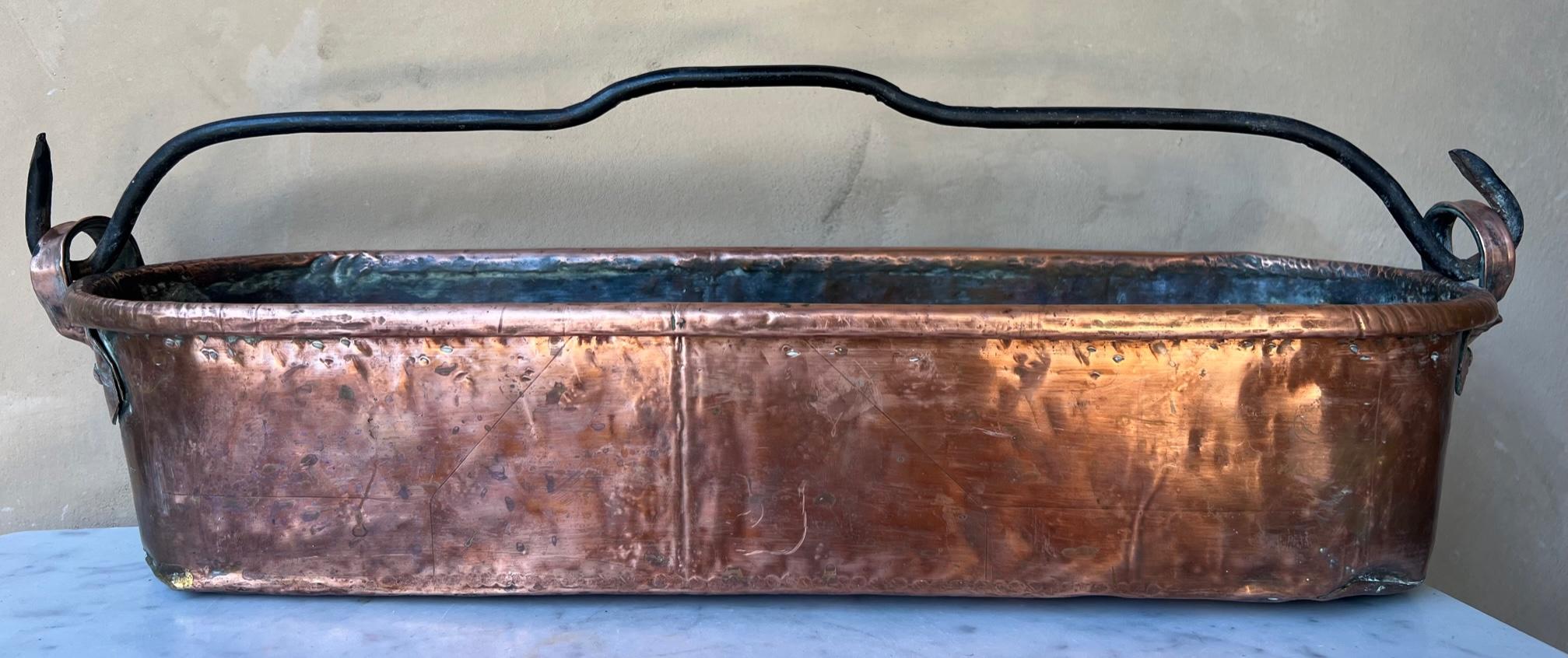 19th Century French Copper and Wrought Iron Fish Pan In Fair Condition In Ross, CA