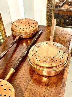 19th Century French Copper Bed Warmer with Pierced Decorative Lid