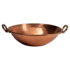 19th Century French Copper Bowl with Brass Handles, Antique Decor