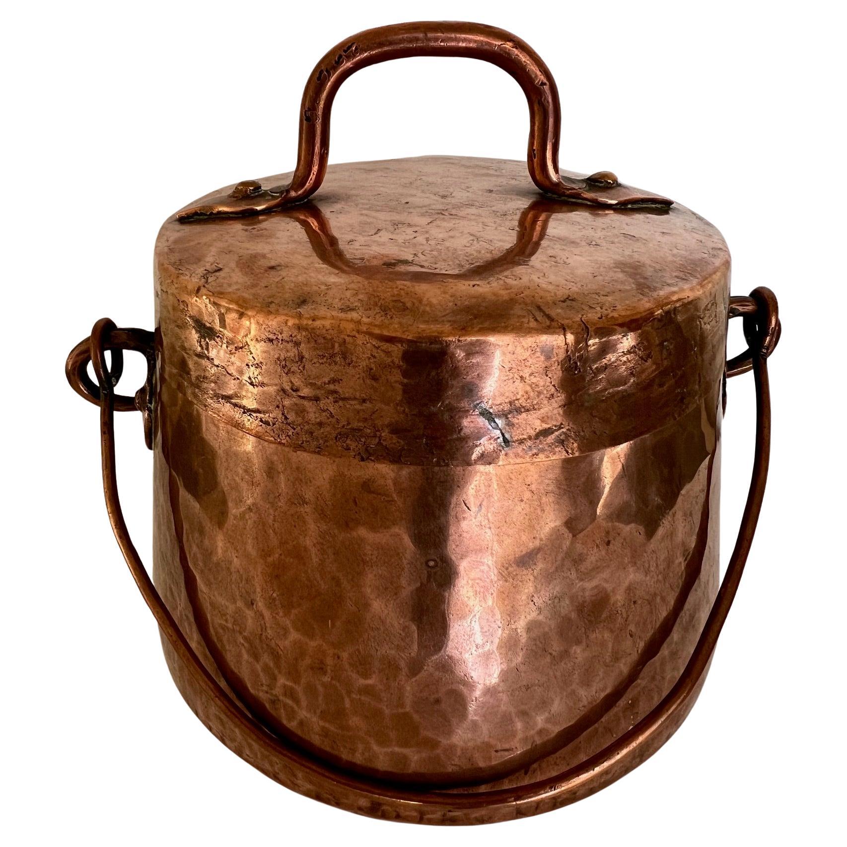 French Provincial 19th Century French Copper Cauldron Lid and Handle For Sale