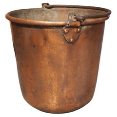 19th Century French Copper Chaudron or Wine Cooler with Wrought Iron Handle