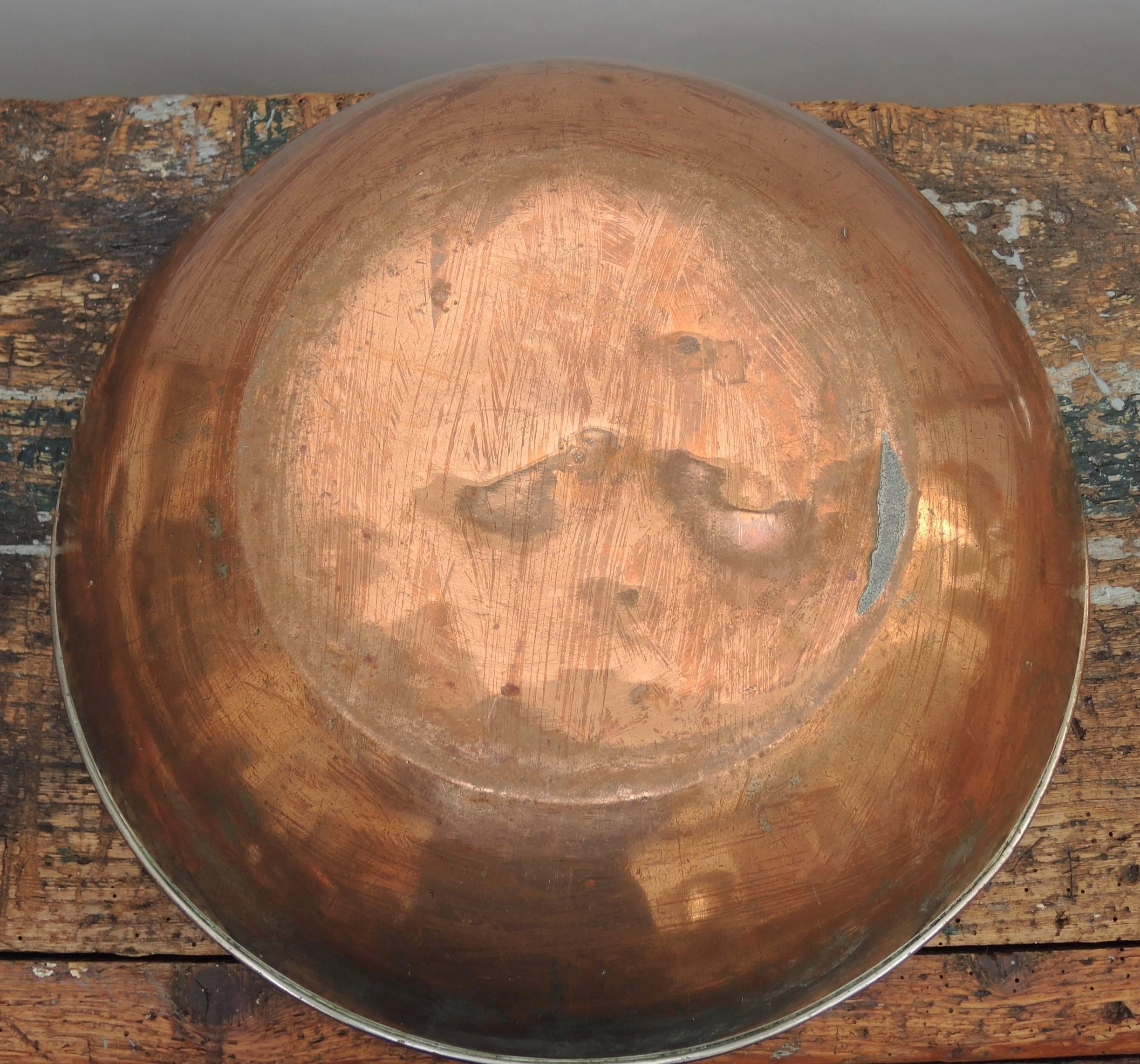 A large copper bowl used by chefs to mix ingredients such as egg whites for the perfect meringue. A copper bowl is equal to no other when mashing potatoes to a Fine froth or whipping heavy cream .French chefs learn both the art and science of