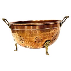 19th Century French Copper Colander with Brass Handles and Feet