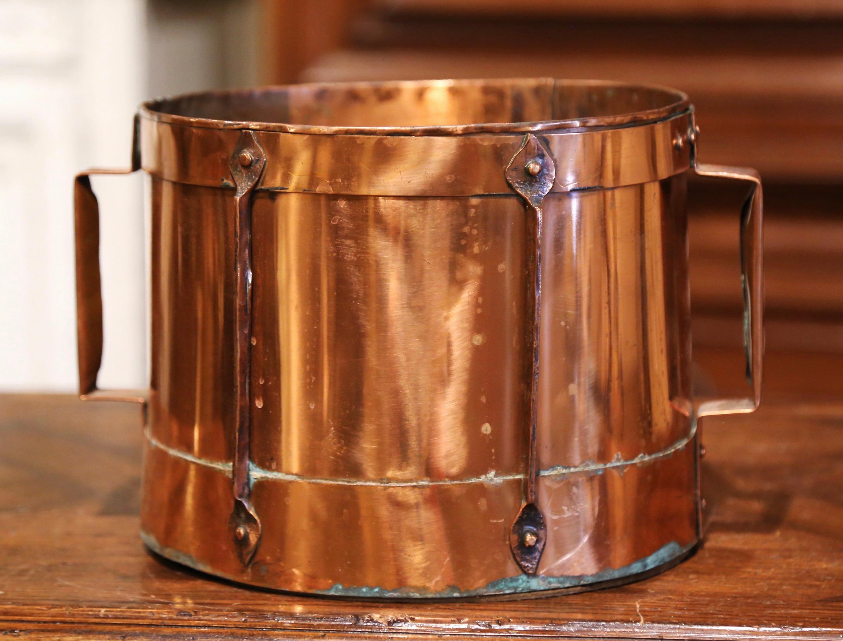 Country 19th Century French Copper Grain Measure Bucket with Side Handles