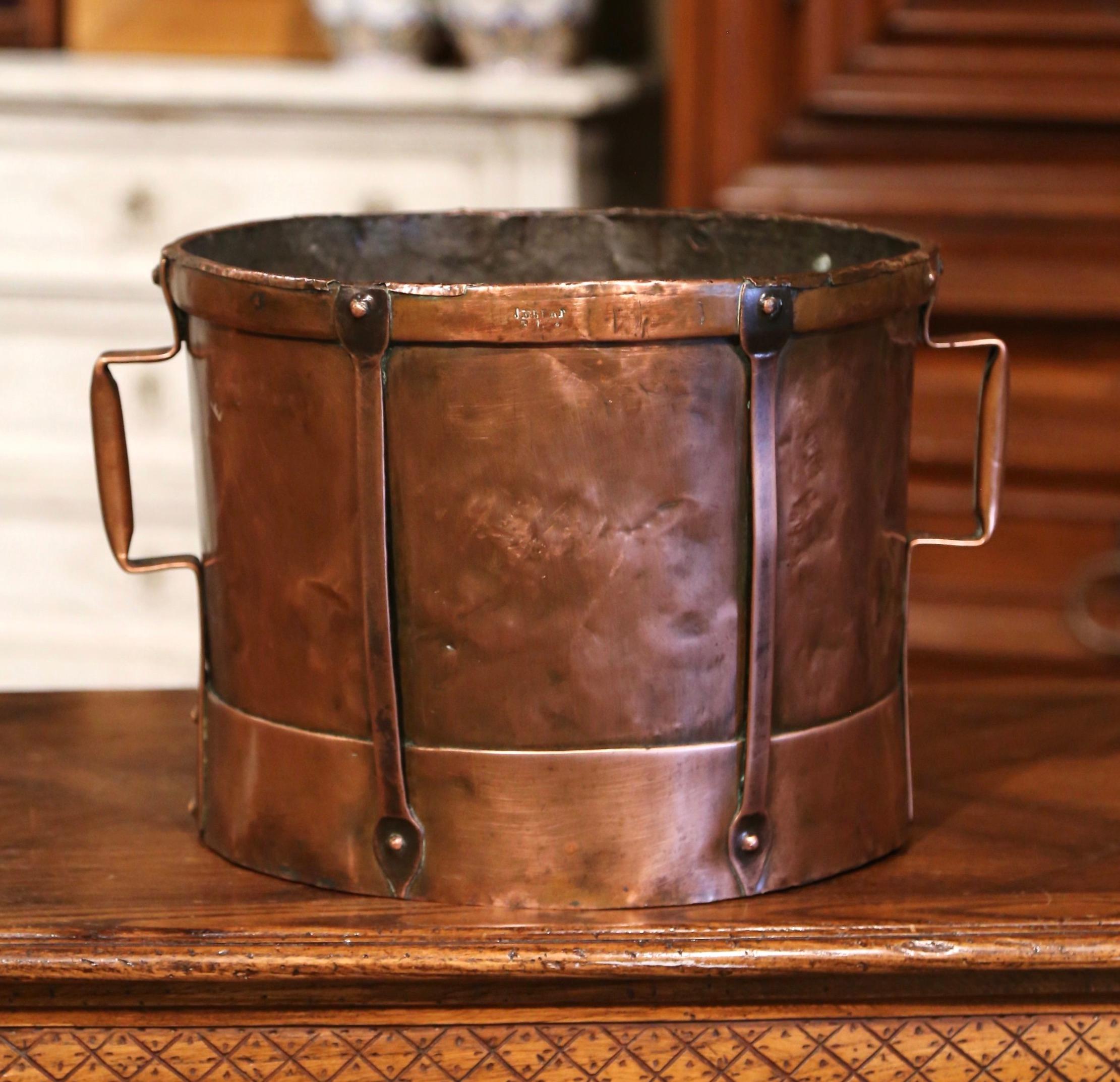 Country 19th Century French Copper Grain Measure Bucket with Side Handles