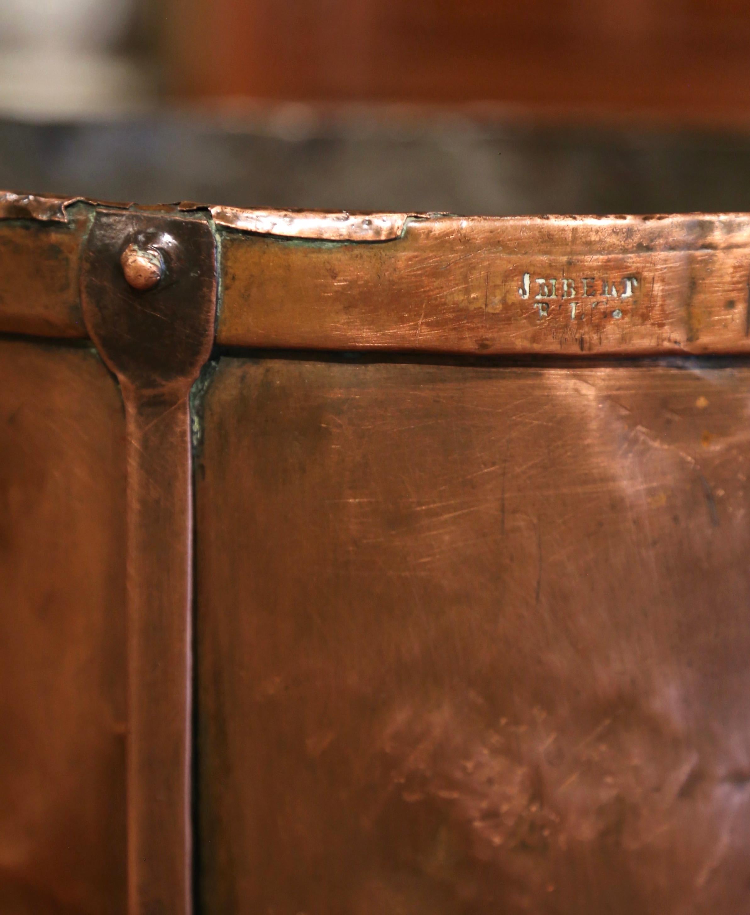 Hammered 19th Century French Copper Grain Measure Bucket with Side Handles