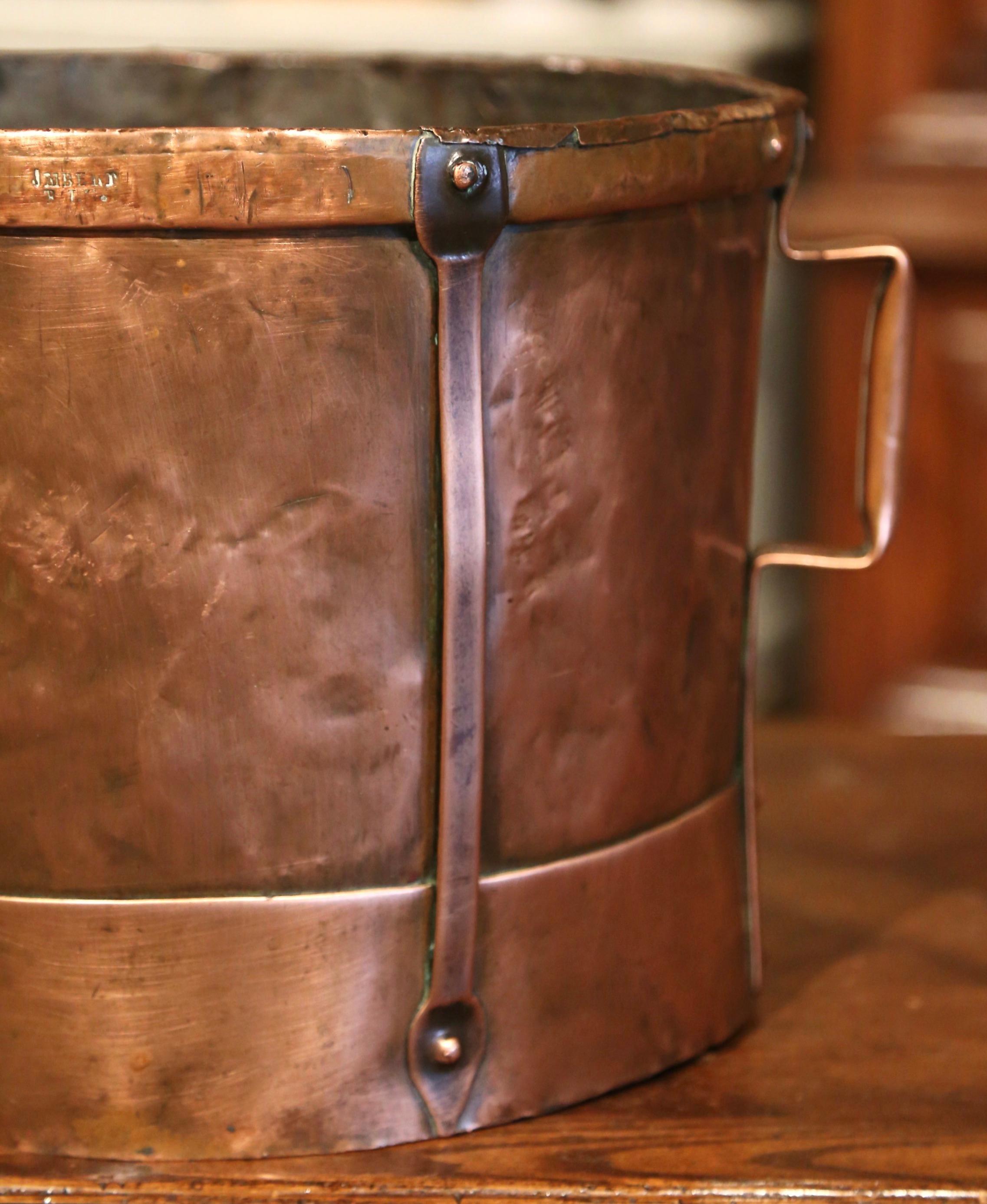 19th Century French Copper Grain Measure Bucket with Side Handles 1