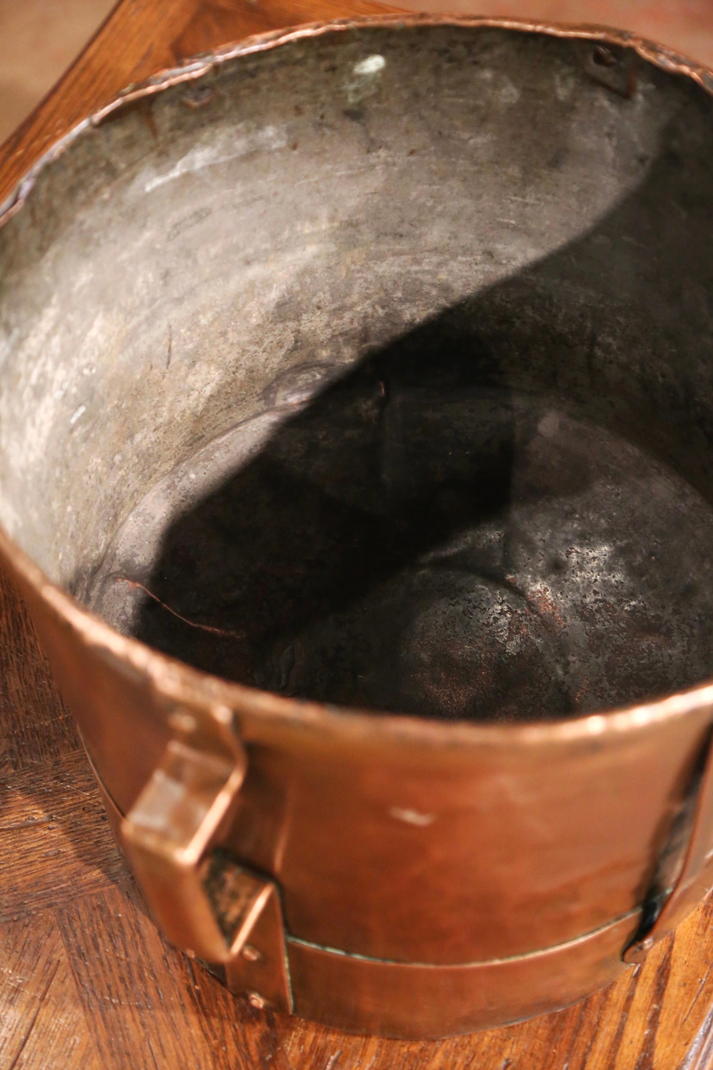 19th Century French Copper Grain Measure Bucket with Side Handles 2