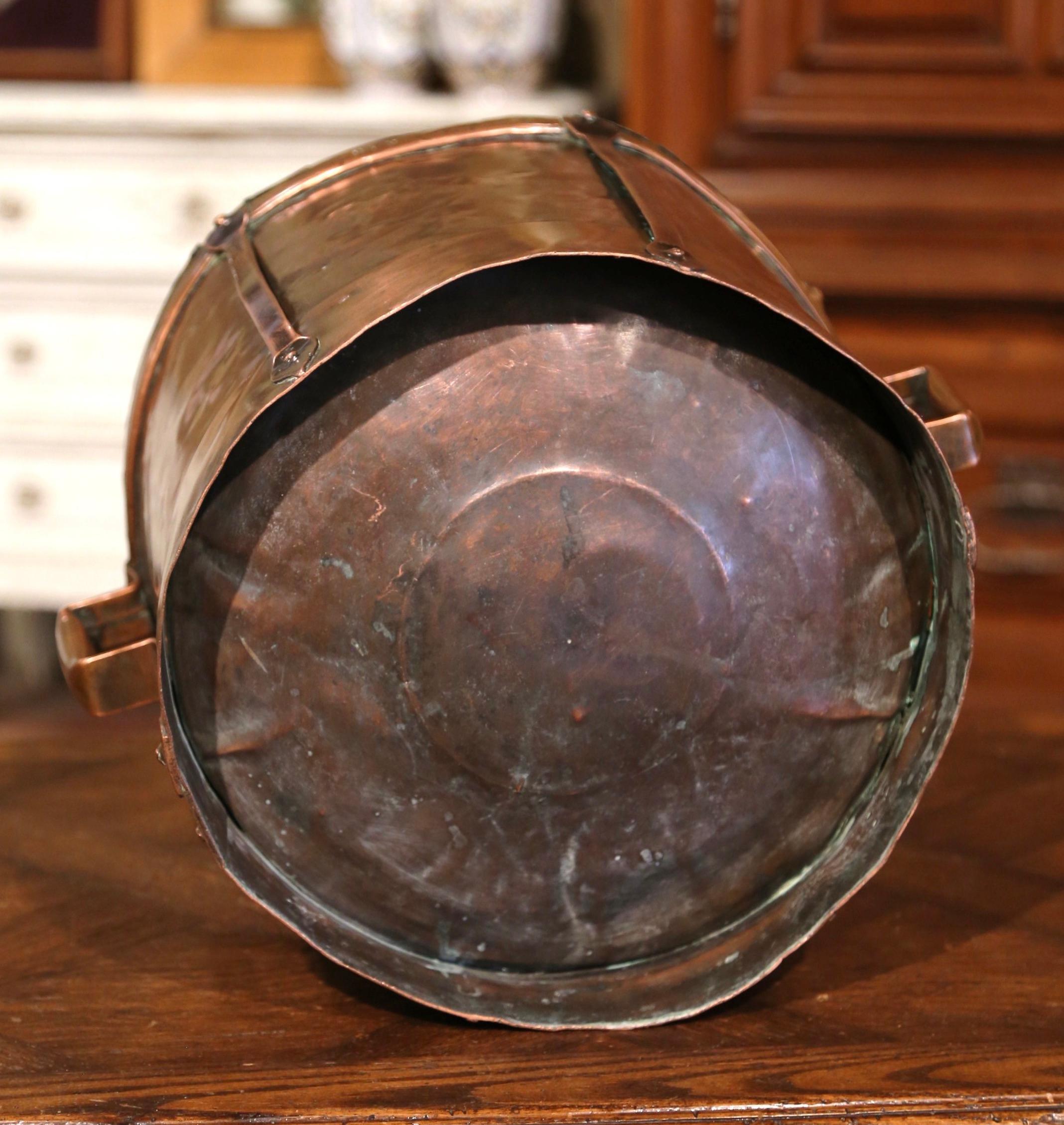 19th Century French Copper Grain Measure Bucket with Side Handles 3