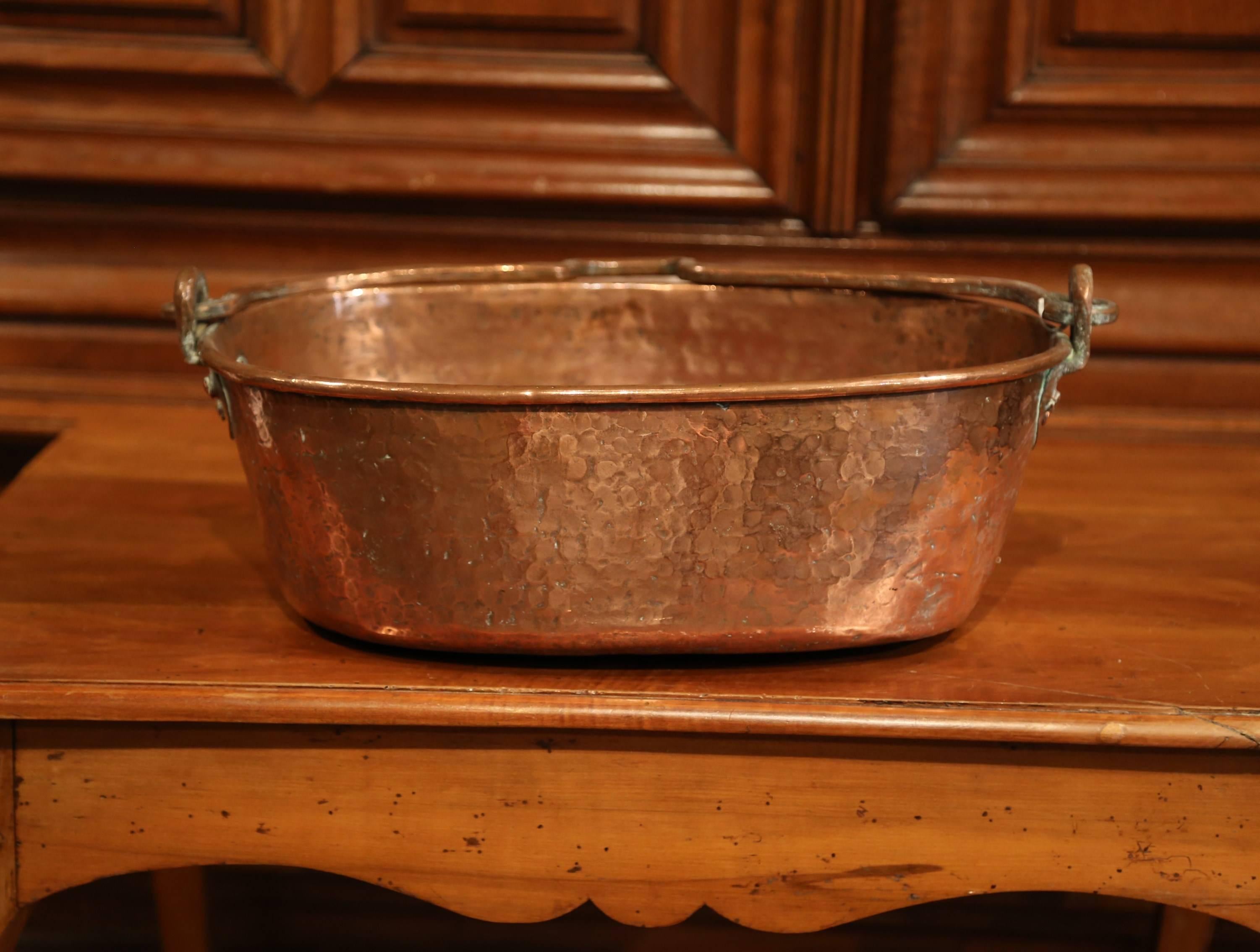 Patinated 19th Century French Copper Jelly and Jam Boiling Bowl with Handle