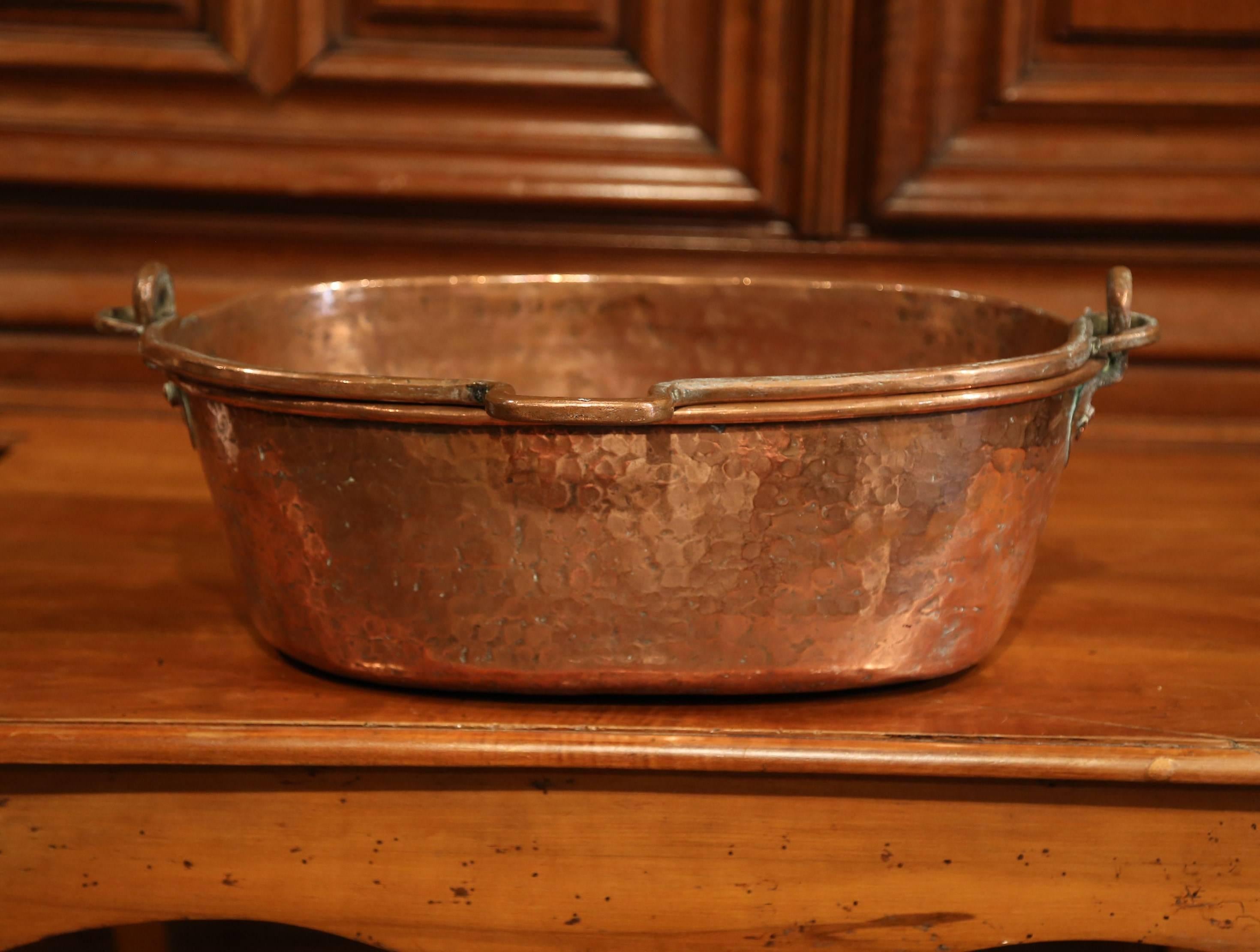 Brass 19th Century French Copper Jelly and Jam Boiling Bowl with Handle