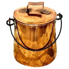 19th Century French Copper Lidded Cooking Pot with Iron Handle