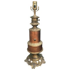 19th Century French Copper Oil Lamp with Brass Detail and Boussard Patent Label