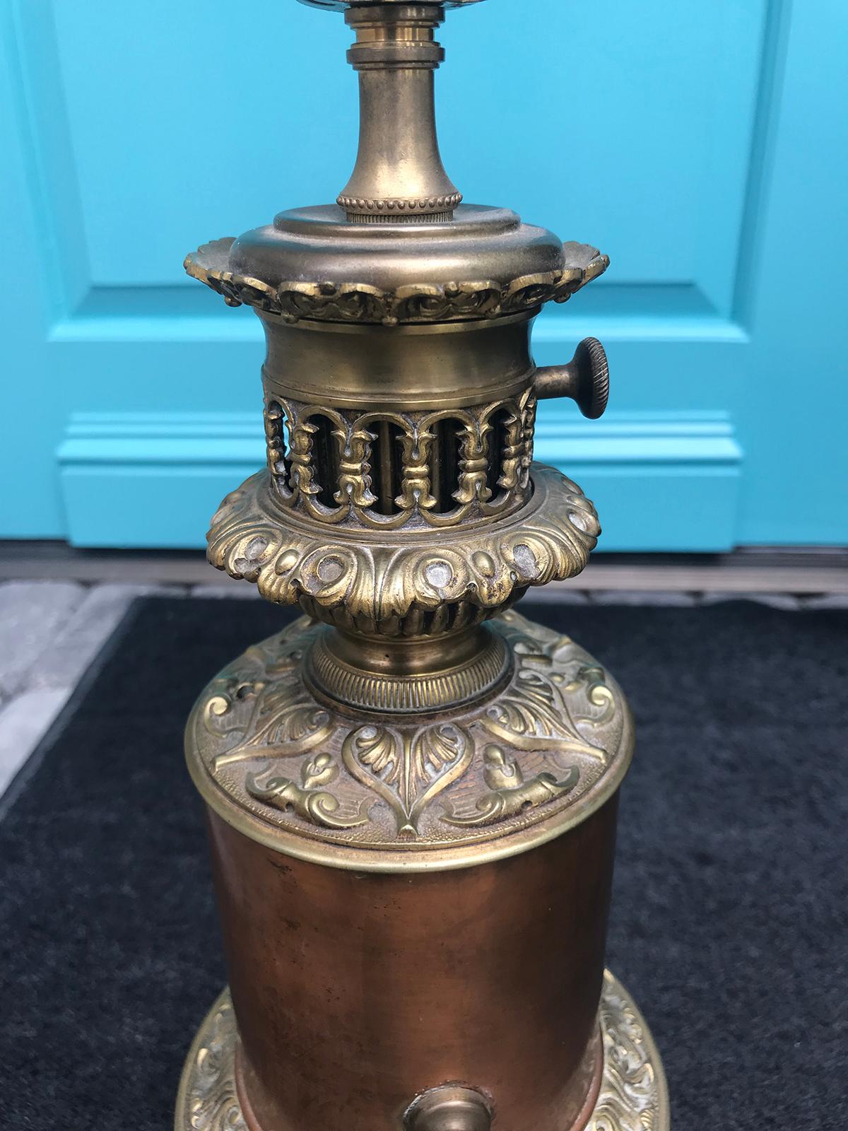 19th Century French Copper Oil Lamp with Brass Detail and Boussard Patent Label For Sale 7