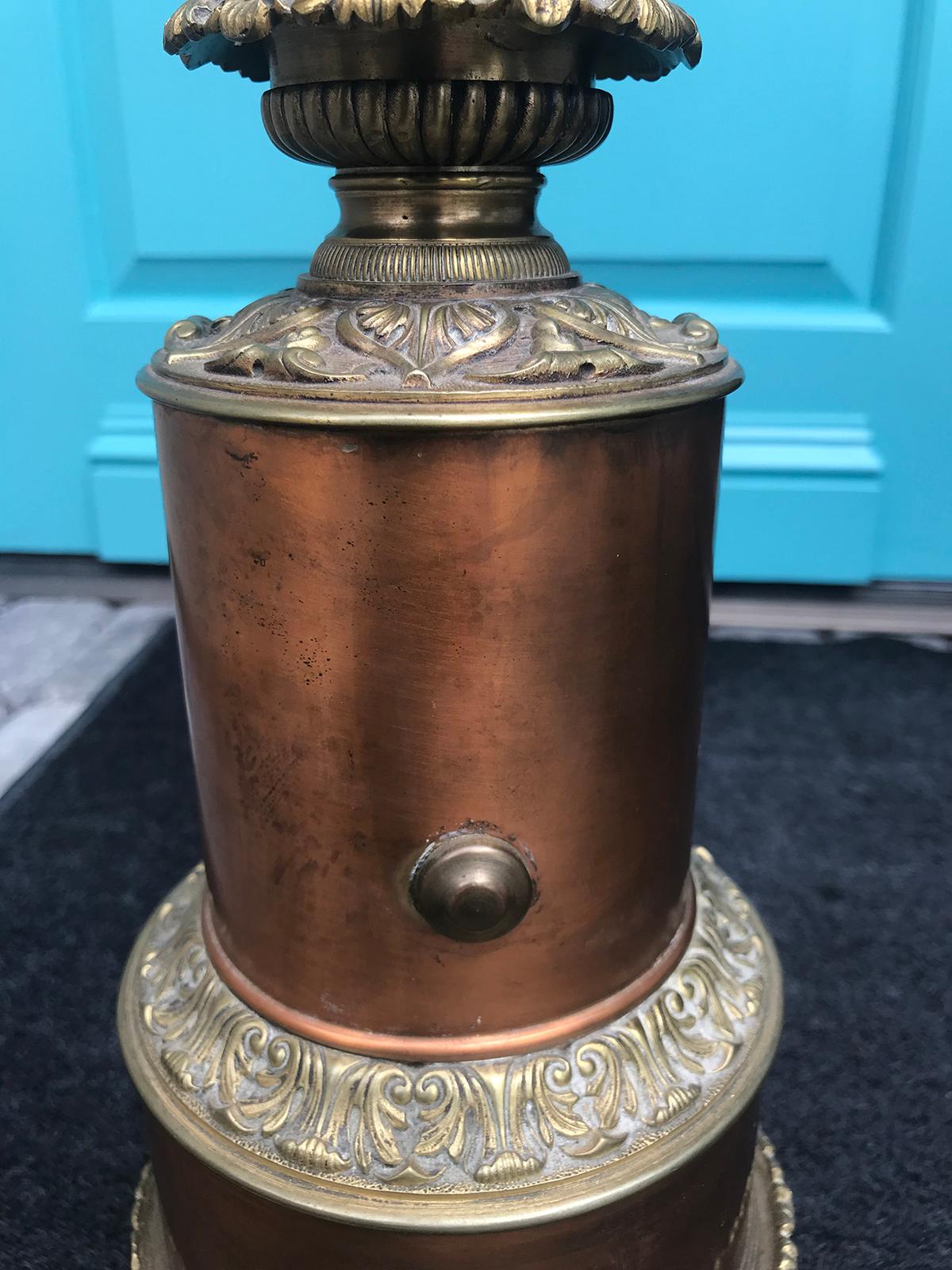 19th Century French Copper Oil Lamp with Brass Detail and Boussard Patent Label For Sale 8
