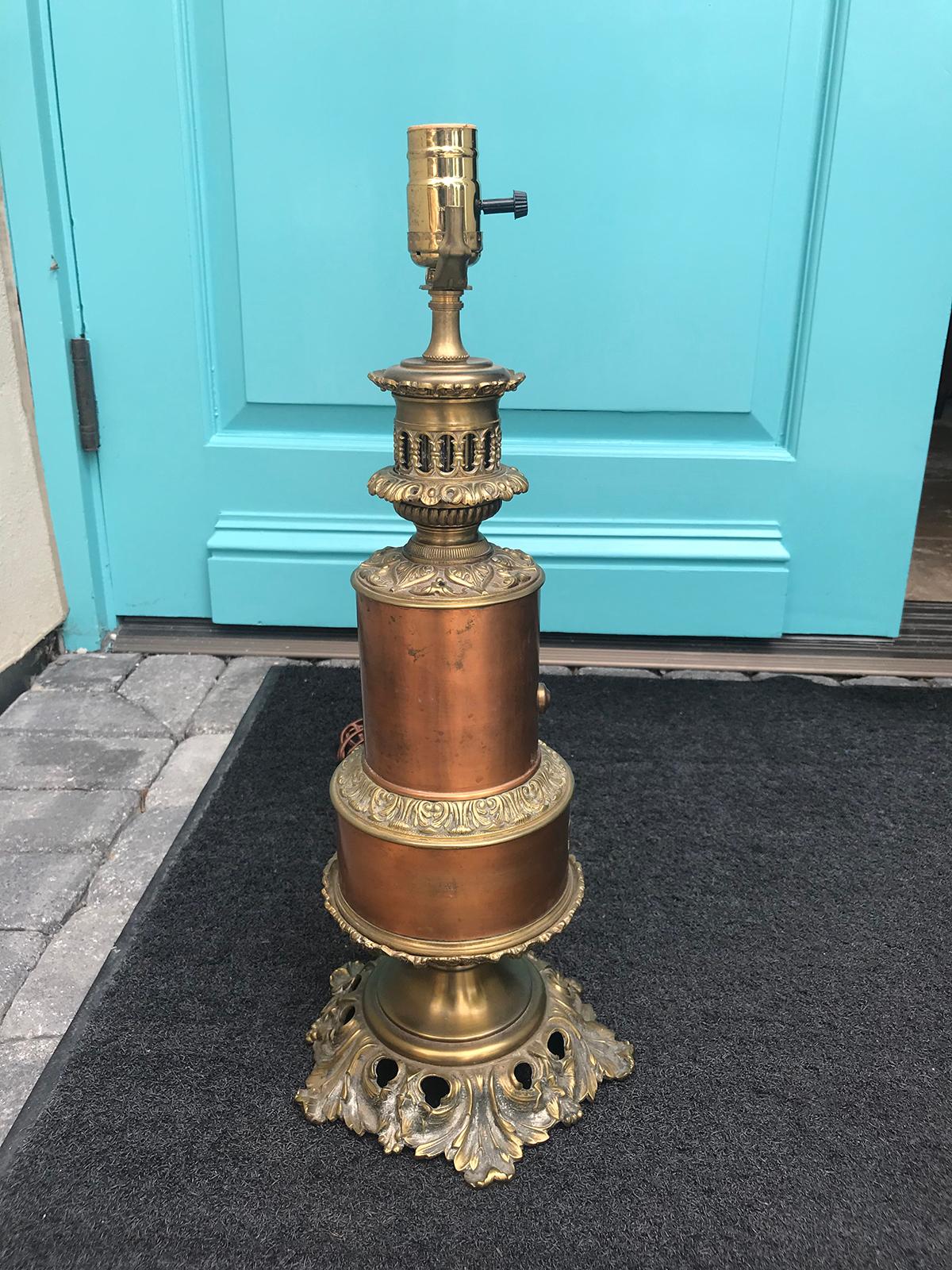 19th Century French Copper Oil Lamp with Brass Detail and Boussard Patent Label For Sale 2