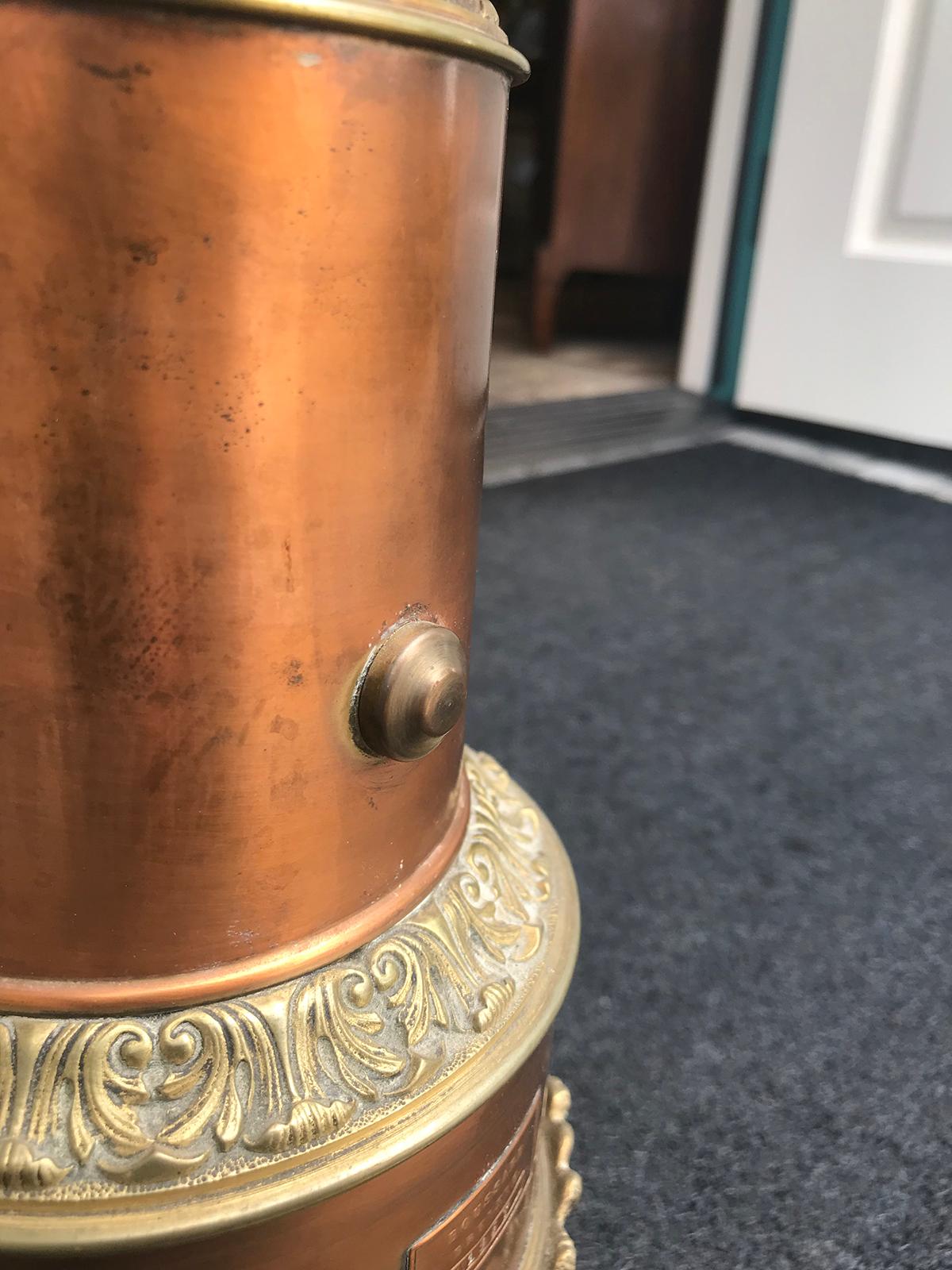 19th Century French Copper Oil Lamp with Brass Detail and Boussard Patent Label For Sale 3