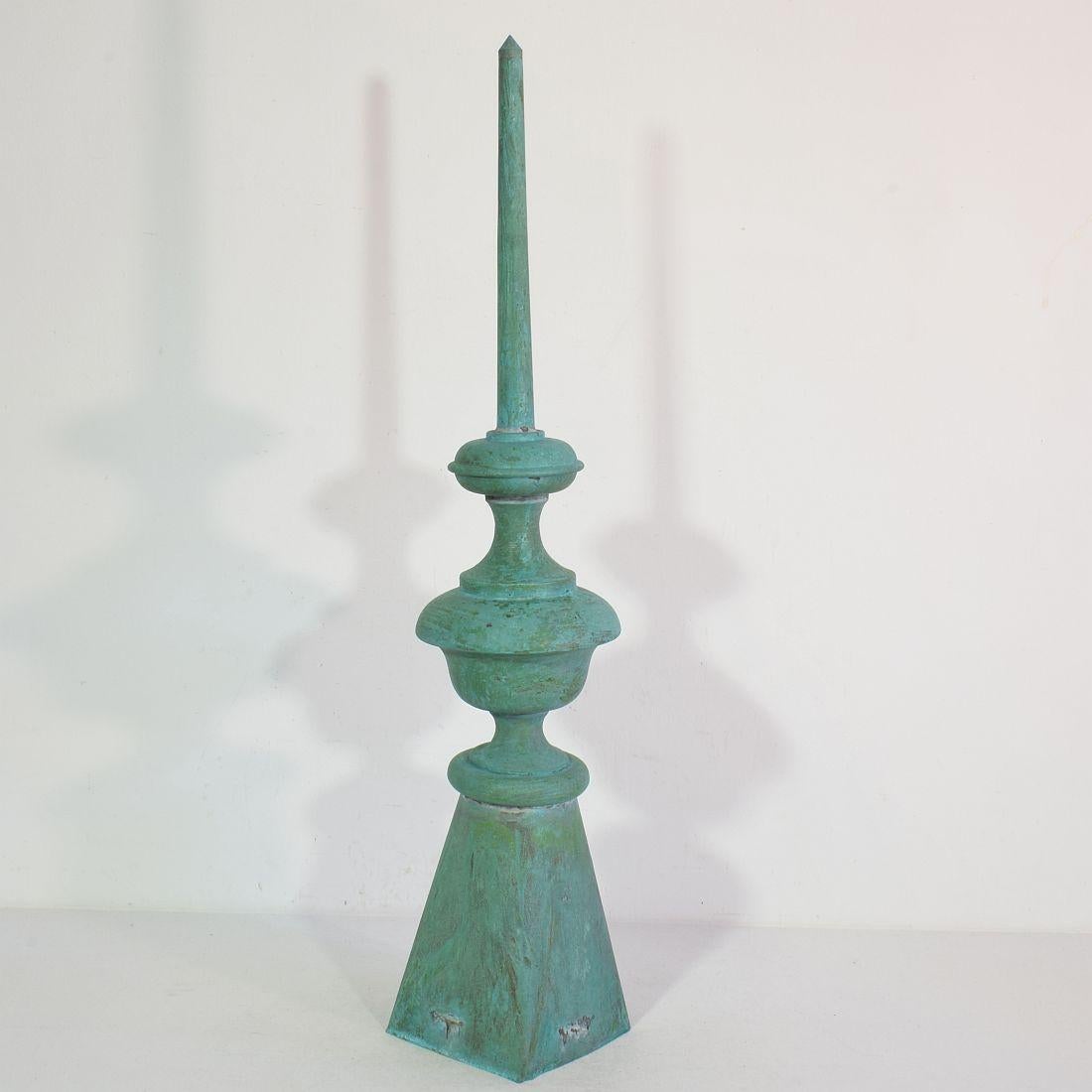 Beautiful weathered copper roof finial, with a stunning patine,
France, late 19th century. Weathered.