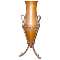 19th Century French Copper Urn with a Forged Base and Very Decorative